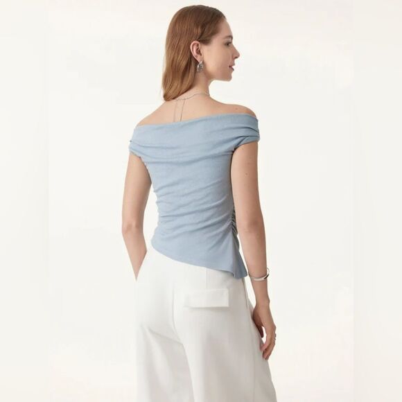 New OGL Cold Shoulder Cotton-Linen Gathered New Airy Brami - Arctic Fog Size M - Picture 3 of 10